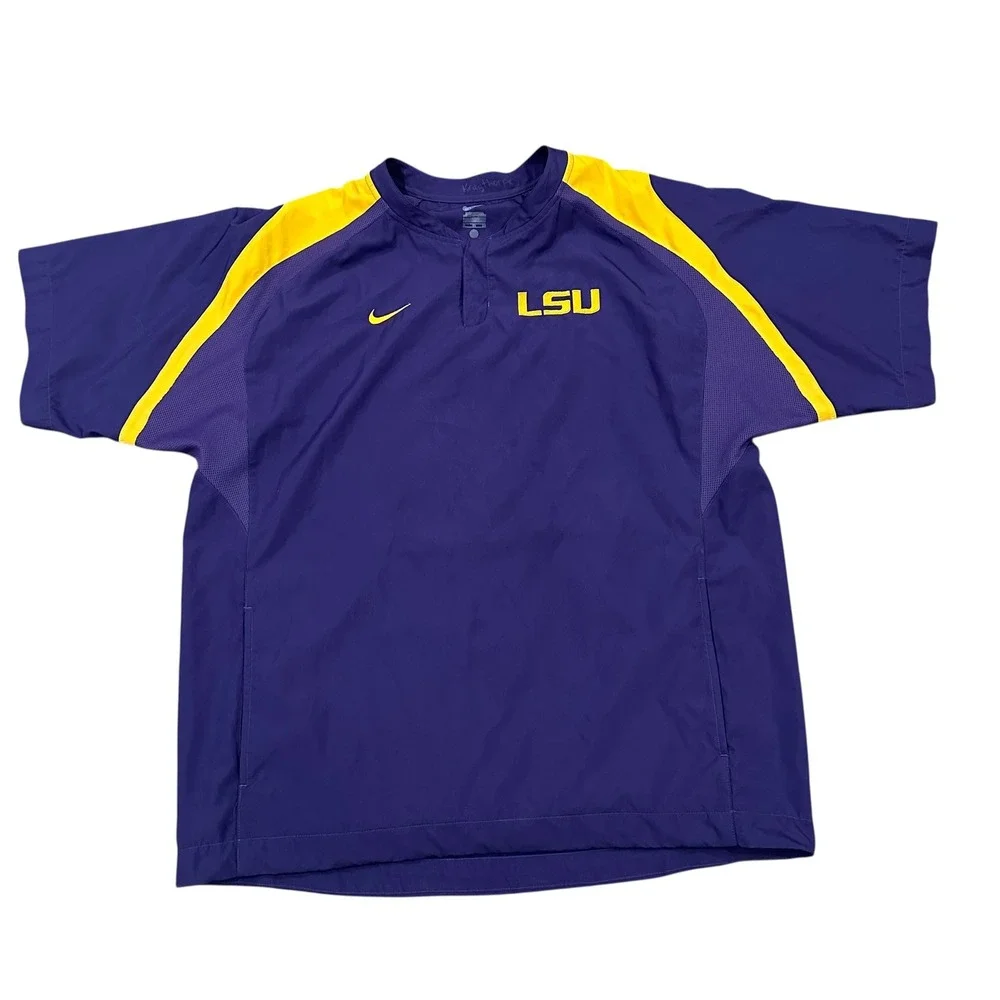Nike LSU Tigers Mens Coach Issued Kragthorpe‎ Short Sleeve Pullover Purple